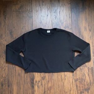 Aritzia Sunday Best Black Baby Waffle LongSleeved Cropped Top